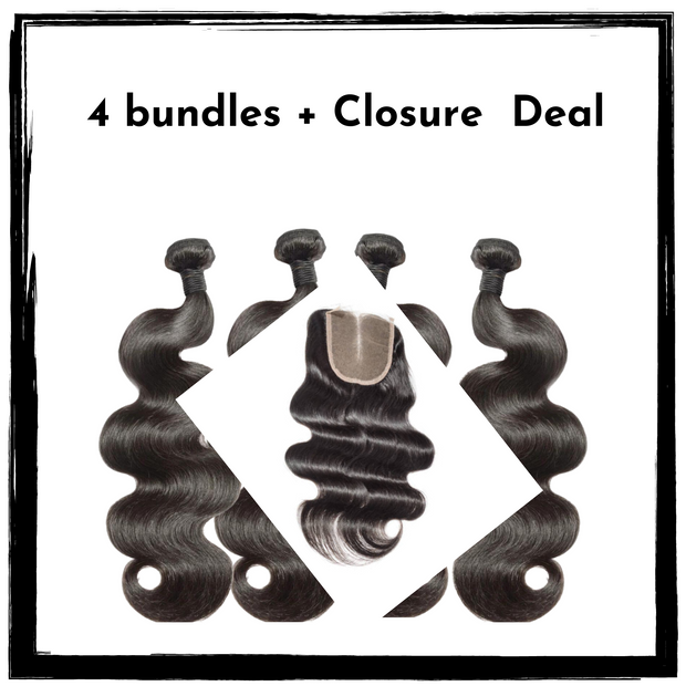 FOUR BUNDLE + CLOSURE DEALS! Brazilian Virgin Hair bundles
